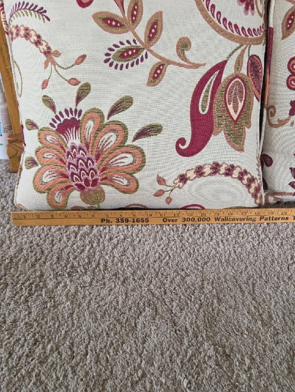 Paisley Floral Accent Pillow Pair in Cream and Red